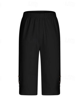 Casual Regular Fit Plain Elastic Waist Calf-Length Leggings - Image 3
