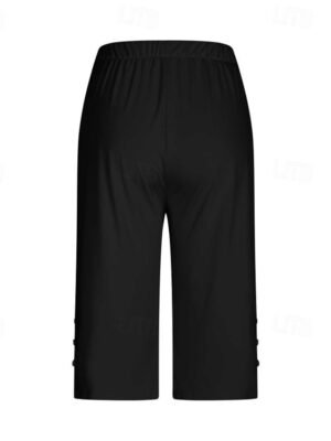 Casual Regular Fit Plain Elastic Waist Calf-Length Leggings - Image 4