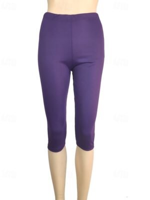 Casual Regular Fit Plain Elastic Waist Capri Leggings - Image 5