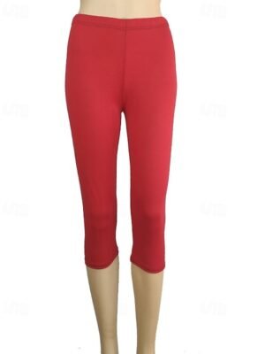 Casual Regular Fit Plain Elastic Waist Capri Leggings - Image 7