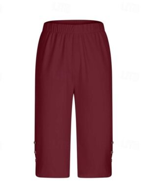 Casual Regular Fit Plain Elastic Waist Calf-Length Leggings - Image 7