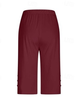 Casual Regular Fit Plain Elastic Waist Calf-Length Leggings - Image 8
