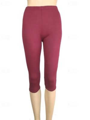 Casual Regular Fit Plain Elastic Waist Capri Leggings - Image 9