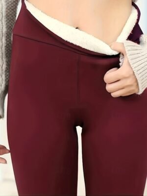 Casual Regular Fit Plain Elastic Waist Full Length Fleece Pants - Image 10
