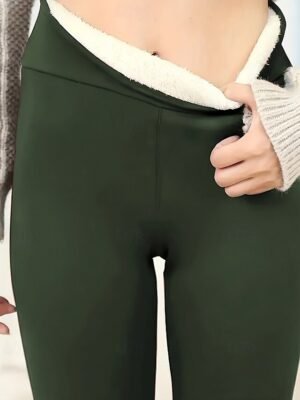 Casual Regular Fit Plain Elastic Waist Full Length Fleece Pants - Image 14