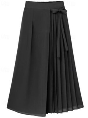 Casual Regular Fit Plain Elastic Waist Full Length Wide Leg Slacks - Image 2