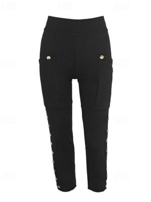 Casual Regular Fit Plain Elastic Waist Full Length Slacks - Image 3