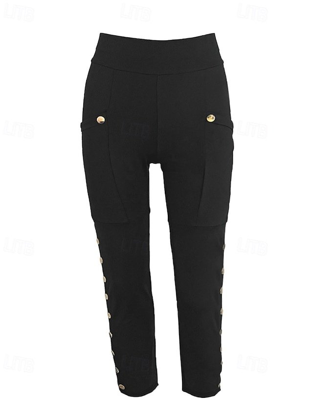 Casual Regular Fit Plain Elastic Waist Full Length Slacks - Image 3