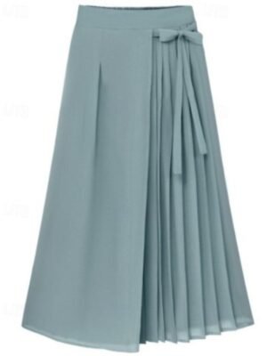 Casual Regular Fit Plain Elastic Waist Full Length Wide Leg Slacks - Image 3