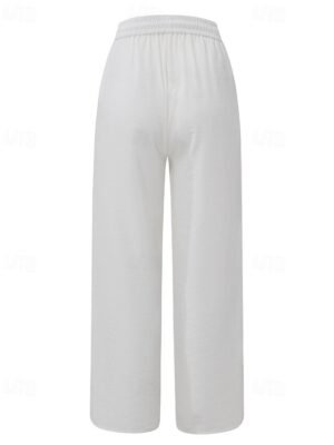 Casual Regular Fit Plain Elastic Waist Full Length Culottes - Image 3