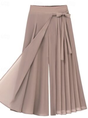 Casual Regular Fit Plain Elastic Waist Full Length Wide Leg Slacks - Image 5