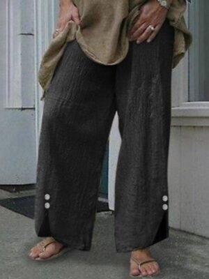 Casual Regular Fit Plain Elastic Waist Full Length Culottes - Image 5