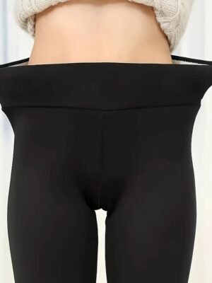 Casual Regular Fit Plain Elastic Waist Full Length Fleece Pants - Image 5