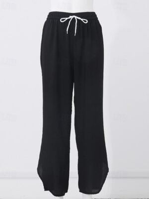 Casual Regular Fit Plain Elastic Waist Full Length Culottes - Image 6