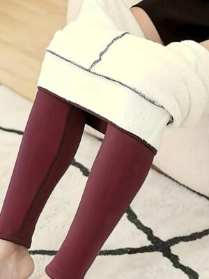 Casual Regular Fit Plain Elastic Waist Full Length Fleece Pants - Image 7