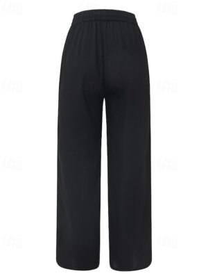 Casual Regular Fit Plain Elastic Waist Full Length Culottes - Image 8