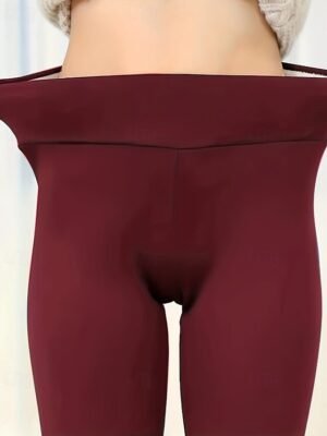 Casual Regular Fit Plain Elastic Waist Full Length Fleece Pants - Image 9