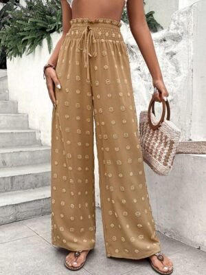 Casual Regular Fit Plain Full Length Wide Leg Trousers - Image 1