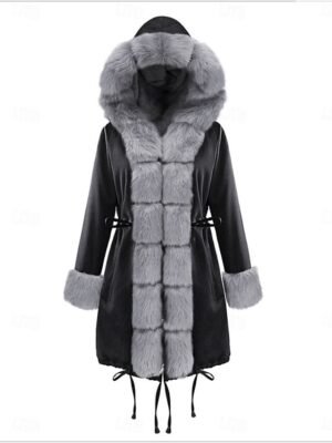 Casual Regular Fit Plain Fur Collar Long Sleeve Open Front Hoodie - Image 1
