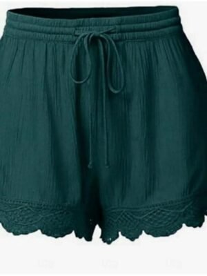 Casual Regular Fit Plain High Waist Elastic Shorts - Image 13