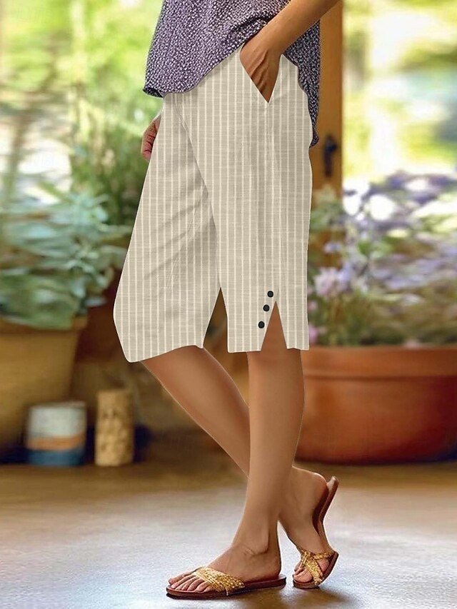 Casual Regular Fit Plain High Waist Knee Length Chinos - Image 2