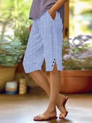 Casual Regular Fit Plain High Waist Knee Length Chinos - Image 3
