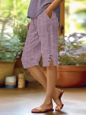 Casual Regular Fit Plain High Waist Knee Length Chinos - Image 6