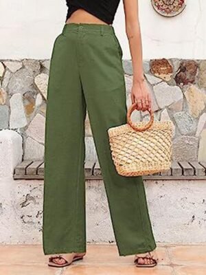 Casual Regular Fit Plain High Waist Long Trousers - Image 1