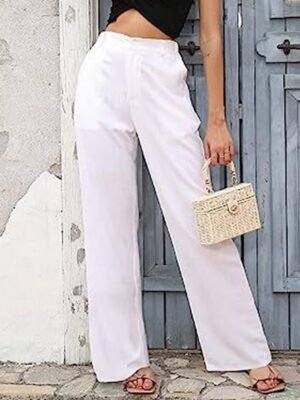 Casual Regular Fit Plain High Waist Long Trousers - Image 14