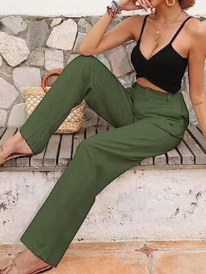 Casual Regular Fit Plain High Waist Long Trousers - Image 3