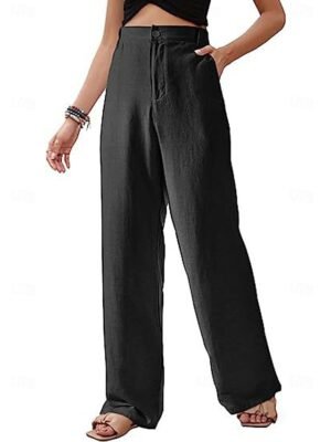 Casual Regular Fit Plain High Waist Long Trousers - Image 5