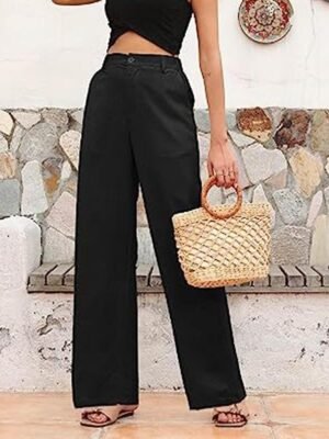 Casual Regular Fit Plain High Waist Long Trousers - Image 6