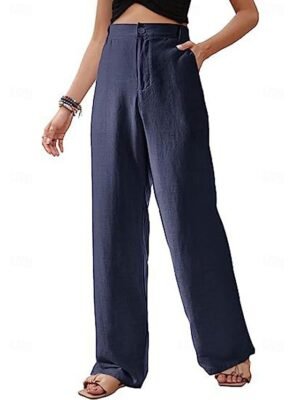 Casual Regular Fit Plain High Waist Long Trousers - Image 9