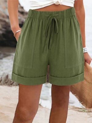 Casual Regular Fit Plain High Waist Pocket Shorts - Image 10