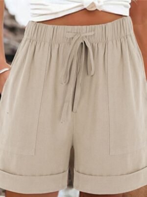 Casual Regular Fit Plain High Waist Pocket Shorts - Image 4