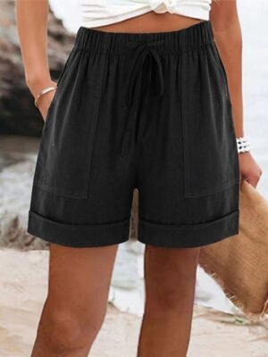 Casual Regular Fit Plain High Waist Pocket Shorts - Image 5