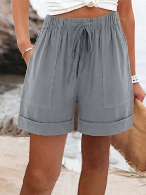 Casual Regular Fit Plain High Waist Pocket Shorts - Image 6