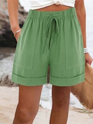 Casual Regular Fit Plain High Waist Pocket Shorts - Image 7
