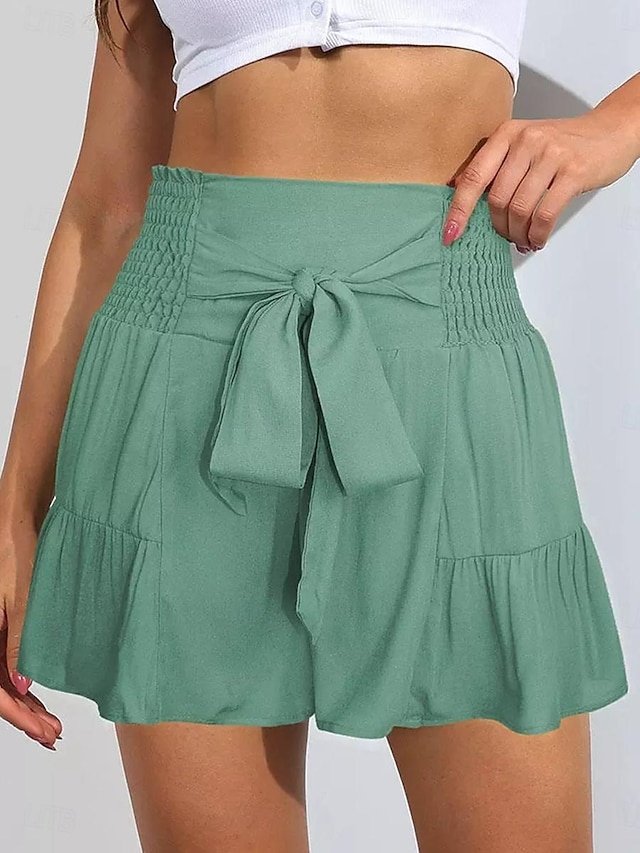 Casual Regular Fit Plain High Waist Ruffle Shorts - Image 1