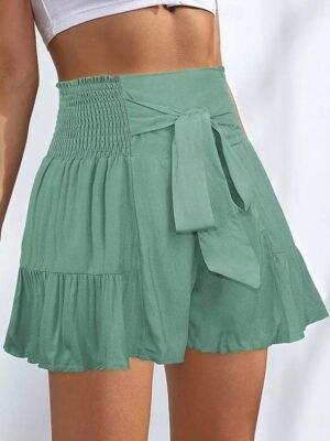 Casual Regular Fit Plain High Waist Ruffle Shorts - Image 3
