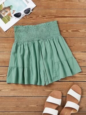 Casual Regular Fit Plain High Waist Ruffle Shorts - Image 6