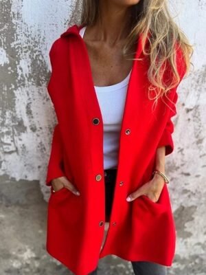 Casual Regular Fit Plain Hooded Long Sleeve Long Coat - Image 1