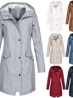 Casual Regular Fit Plain Hooded Long Sleeve Long Trench Coat - Image 1