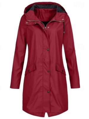 Casual Regular Fit Plain Hooded Long Sleeve Long Trench Coat - Image 2
