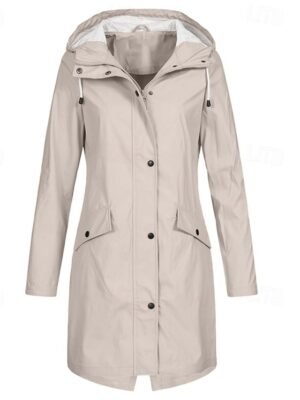 Casual Regular Fit Plain Hooded Long Sleeve Long Trench Coat - Image 3