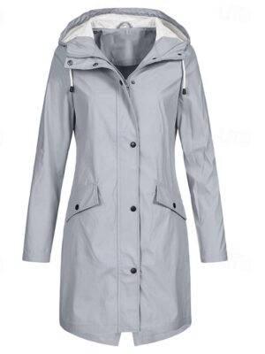 Casual Regular Fit Plain Hooded Long Sleeve Long Trench Coat - Image 4