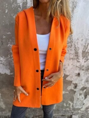 Casual Regular Fit Plain Hooded Long Sleeve Long Coat - Image 5