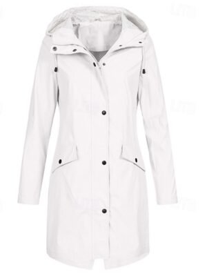 Casual Regular Fit Plain Hooded Long Sleeve Long Trench Coat - Image 5