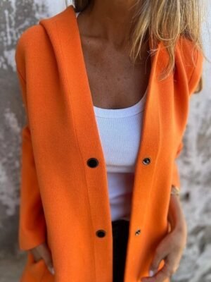 Casual Regular Fit Plain Hooded Long Sleeve Long Coat - Image 6