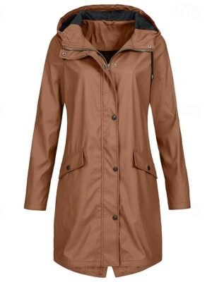 Casual Regular Fit Plain Hooded Long Sleeve Long Trench Coat - Image 6